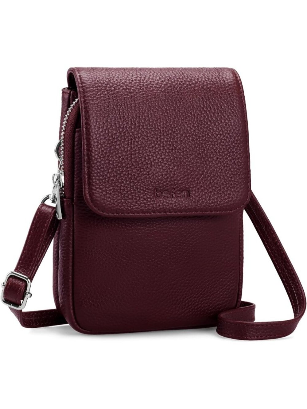 Women's Burgundy  Leather Cell Phone Crossbody Bag with RFID Blocking Card Slots